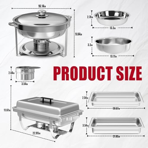 Chafing Dish Buffet Set, 2 Pack, 5QT Round & 8QT Rectangle, alternate view 2
