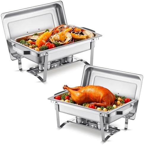 Chafing Dish Buffet Set, 2 Pack Stainless Chafer with 2 Full Pans, Rectangle Catering Warmer Server with Lid