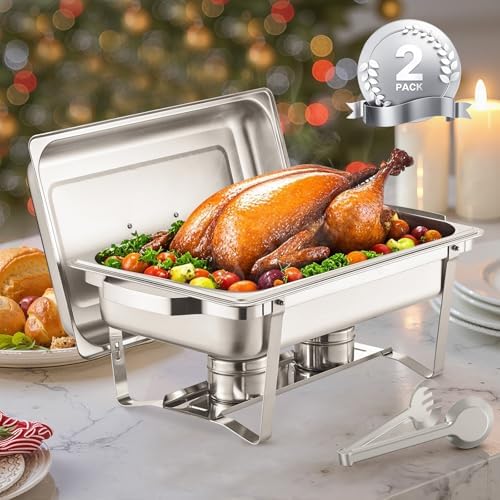 Chafing Dish Buffet Set, 2 Pack Stainless Chafer with 2 Full Pans, Rectangle Catering Warmer Server with Lid, alternate view