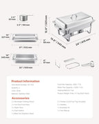 Chafing Dish Buffet Set, 2 Pack Stainless Chafer with 2 Full Pans, Rectangle Catering Warmer Server with Lid, alternate view