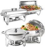 Chafing Dish Buffet Set, 4 Pack, 5QT Round & 8QT Rectangle