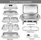 Chafing Dish Buffet Set[4 Pack] 8QT Stainless Steel Buffet Chafers, Catering Food Warmers Set With 7 Trays, alternate view 2