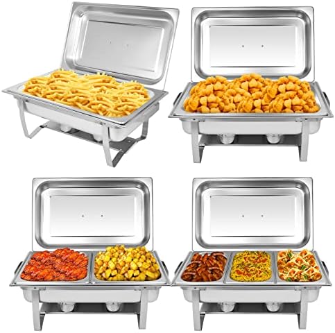 Chafing Dish Buffet Set[4 Pack] 8QT Stainless Steel Buffet Chafers, Catering Food Warmers Set With 7 Trays, alternate view 3