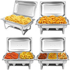 Chafing Dish Buffet Set[4 Pack] 8QT Stainless Steel Buffet Chafers, Catering Food Warmers Set With 7 Trays, alternate view 3