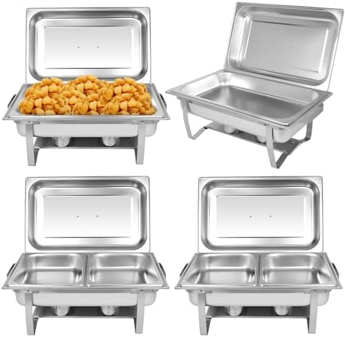 Chafing Dish Buffet Set[4 Pack] 8QT Stainless Steel Buffet Chafers, Catering Food Warmers Set with 6 Trays in