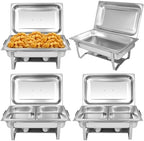 Chafing Dish Buffet Set[4 Pack] 8QT Stainless Steel Buffet Chafers, Catering Food Warmers Set with 6 Trays in
