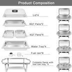 Chafing Dish Buffet Set[4 Pack] 8QT Stainless Steel Buffet Chafers, Catering Food Warmers Set with 6 Trays in, alternate view