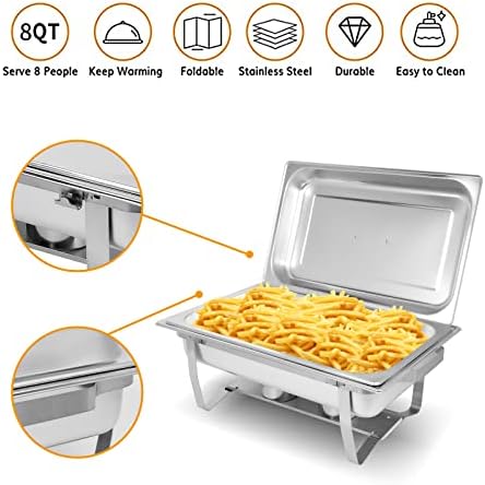 Chafing Dish Buffet Set[4 Pack] 8QT Stainless Steel Buffet Chafers, Catering Food Warmers Set with 6 Trays in, alternate view