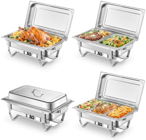 Chafing Dish Buffet Set 4 Pack 9.5QT Stainless Steel Chafers 7 Pan in Silver