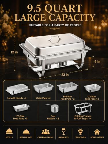 Chafing Dish Buffet Set 4 Pack 9.5QT Stainless Steel Chafers 7 Pan in Silver, alternate view 5