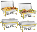 Chafing Dish Buffet Set, 4 Packs, 9.5QT, Stainless Steel, Gold in Gold