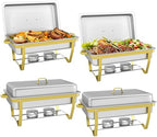 Chafing Dish Buffet Set, 4 Packs, 9.5QT, Stainless Steel, Gold in Gold