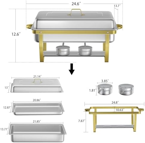 Chafing Dish Buffet Set, 4 Packs, 9.5QT, Stainless Steel, Gold in Gold, alternate view 3
