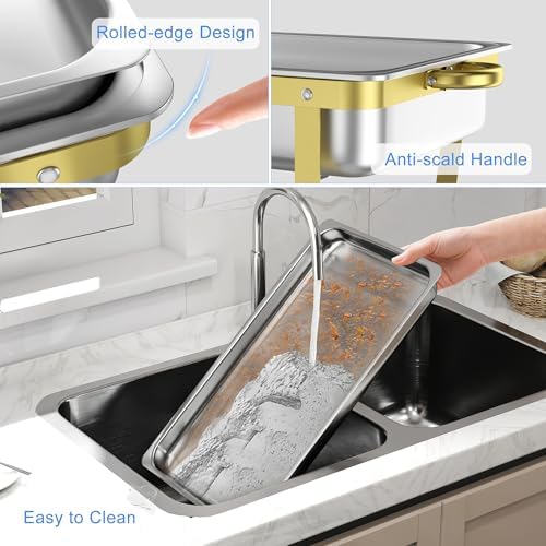 Chafing Dish Buffet Set, 4 Packs, 9.5QT, Stainless Steel, Gold in Gold, alternate view 4