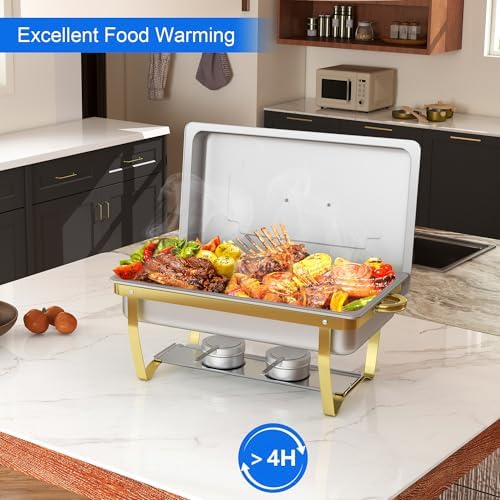 Chafing Dish Buffet Set, 4 Packs, 9.5QT, Stainless Steel, Gold in Gold, alternate view 7