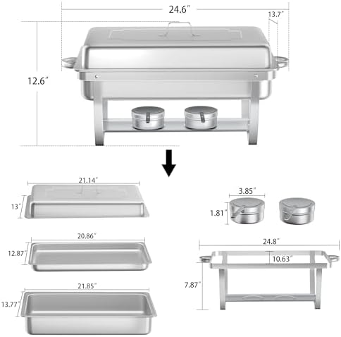 Chafing Dish Buffet Set, 4 Packs, 9.5QT, Stainless Steel, Silver in Silver, alternate view 3