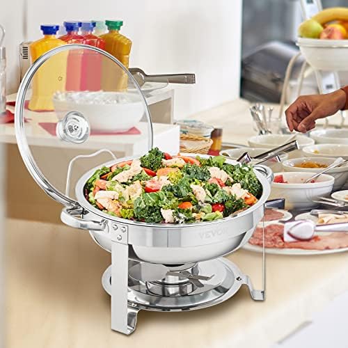 Chafing Dish Buffet Set, 4 Qt 2 Pack, Stainless Steel Chafer, Round Catering Warmer Server with Vented Glass Lid, alternate