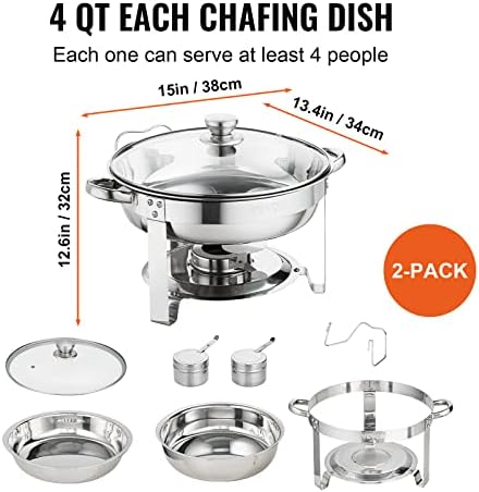 Chafing Dish Buffet Set, 4 Qt 2 Pack, Stainless Steel Chafer, Round Catering Warmer Server with Vented Glass Lid, alternate