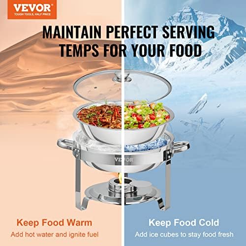 Chafing Dish Buffet Set, 4 Qt 2 Pack, Stainless Steel Chafer, Round Catering Warmer Server with Vented Glass Lid, alternate