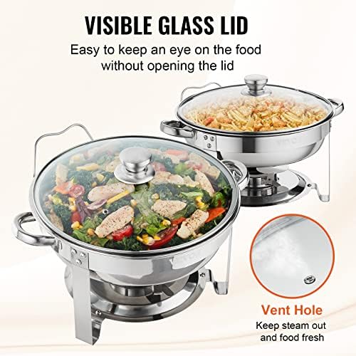 Chafing Dish Buffet Set, 4 Qt 2 Pack, Stainless Steel Chafer, Round Catering Warmer Server with Vented Glass Lid, alternate