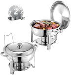 Chafing Dish Buffet Set, 5 Qt 2 Pack, Stainless Steel Chafer with 2 Full Size Pans, Round Catering Warmer Server
