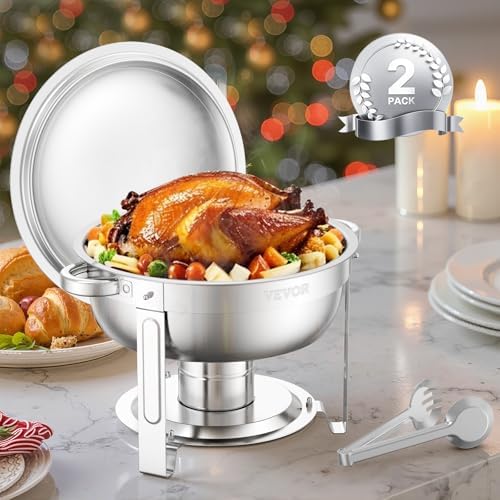 Chafing Dish Buffet Set, 5 Qt 2 Pack, Stainless Steel Chafer with 2 Full Size Pans, Round Catering Warmer Server, alternate