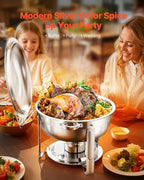 Chafing Dish Buffet Set, 5 Qt 2 Pack, Stainless Steel Chafer with 2 Full Size Pans, Round Catering Warmer Server, alternate
