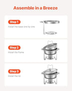 Chafing Dish Buffet Set, 5 Qt 2 Pack, Stainless Steel Chafer with 2 Full Size Pans, Round Catering Warmer Server, alternate