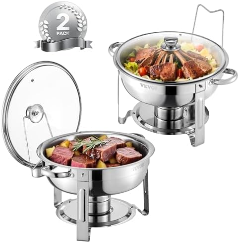 Chafing Dish Buffet Set,5 Qt 2 Pack, Stainless Steel Chafer with 2 Full Size Pan, Round Catering Warmer Server