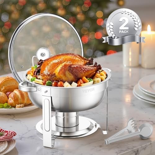 Chafing Dish Buffet Set,5 Qt 2 Pack, Stainless Steel Chafer with 2 Full Size Pan, Round Catering Warmer Server, alternate