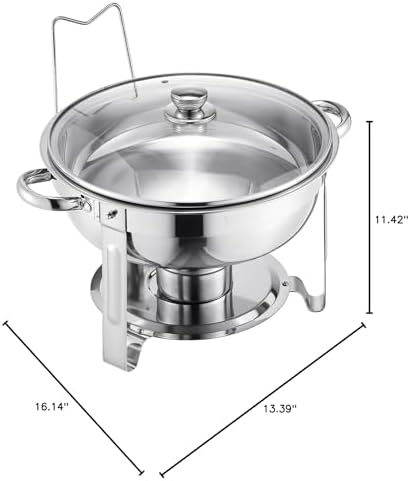 Chafing Dish Buffet Set,5 Qt 2 Pack, Stainless Steel Chafer with 2 Full Size Pan, Round Catering Warmer Server, alternate