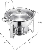 Chafing Dish Buffet Set,5 Qt 2 Pack, Stainless Steel Chafer with 2 Full Size Pan, Round Catering Warmer Server, alternate