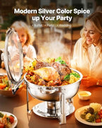 Chafing Dish Buffet Set,5 Qt 2 Pack, Stainless Steel Chafer with 2 Full Size Pan, Round Catering Warmer Server, alternate
