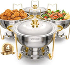 Chafing Dish Buffet Set, 5 Qt 4 Pack, Stainless Steel Chafer with 4 Full Size Pans, Round Catering Warmer Server