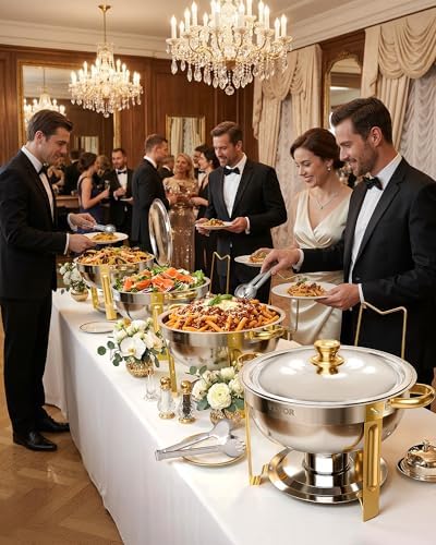 Chafing Dish Buffet Set, 5 Qt 4 Pack, Stainless Steel Chafer with 4 Full Size Pans, Round Catering Warmer Server, alternate