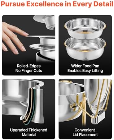 Chafing Dish Buffet Set, 5 Qt 4 Pack, Stainless Steel Chafer with 4 Full Size Pans, Round Catering Warmer Server, alternate