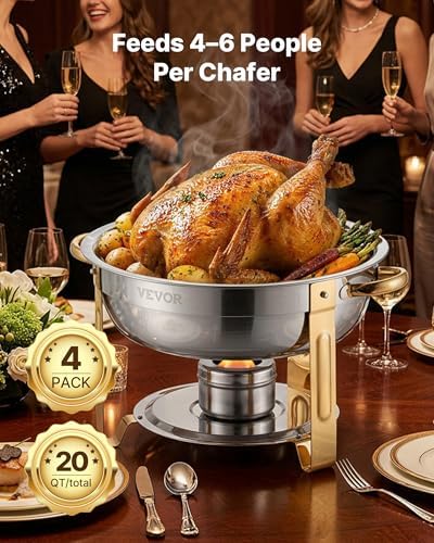 Chafing Dish Buffet Set, 5 Qt 4 Pack, Stainless Steel Chafer with 4 Full Size Pans, Round Catering Warmer Server, alternate