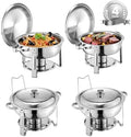 Chafing Dish Buffet Set, 5 Qt 4 Pack, Stainless Steel Chafer with 4 Full Size Pans, Round Catering Warmer Server