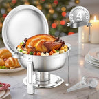 Chafing Dish Buffet Set, 5 Qt 4 Pack, Stainless Steel Chafer with 4 Full Size Pans, Round Catering Warmer Server, alternate