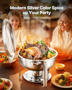 Chafing Dish Buffet Set, 5 Qt 4 Pack, Stainless Steel Chafer with 4 Full Size Pans, Round Catering Warmer Server, alternate