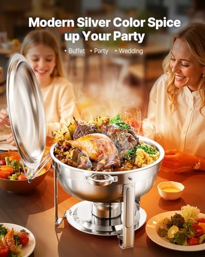 Chafing Dish Buffet Set, 5 Qt 4 Pack, Stainless Steel Chafer with 4 Full Size Pans, Round Catering Warmer Server, alternate