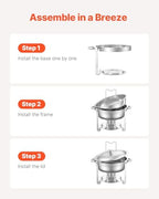 Chafing Dish Buffet Set, 5 Qt 4 Pack, Stainless Steel Chafer with 4 Full Size Pans, Round Catering Warmer Server, alternate