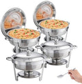 Chafing Dish Buffet Set, 5 Qt 4 Pack, Stainless Steel Chafer with Full Size Pan, Round Catering Warmer Server