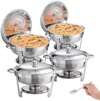 Chafing Dish Buffet Set, 5 Qt 4 Pack, Stainless Steel Chafer with Full Size Pan, Round Catering Warmer Server