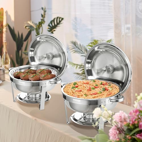 Chafing Dish Buffet Set, 5 Qt 4 Pack, Stainless Steel Chafer with Full Size Pan, Round Catering Warmer Server, alternate view
