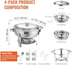Chafing Dish Buffet Set, 5 Qt 4 Pack, Stainless Steel Chafer with Full Size Pan, Round Catering Warmer Server, alternate view