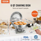 Chafing Dish Buffet Set, 5 Qt 4 Pack, Stainless Steel Chafer with Full Size Pan, Round Catering Warmer Server, alternate view