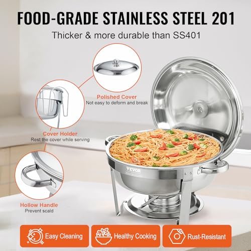 Chafing Dish Buffet Set, 5 Qt 4 Pack, Stainless Steel Chafer with Full Size Pan, Round Catering Warmer Server, alternate view