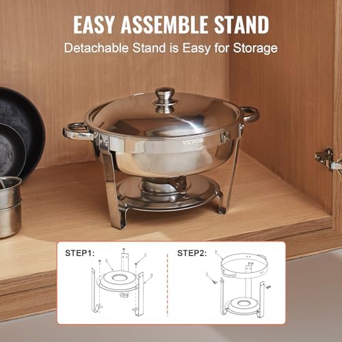 Chafing Dish Buffet Set, 5 Qt 4 Pack, Stainless Steel Chafer with Full Size Pan, Round Catering Warmer Server, alternate view