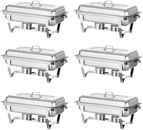 Chafing Dish Buffet Set 6 Pack 8QT Food Warmer Chafer in Silver